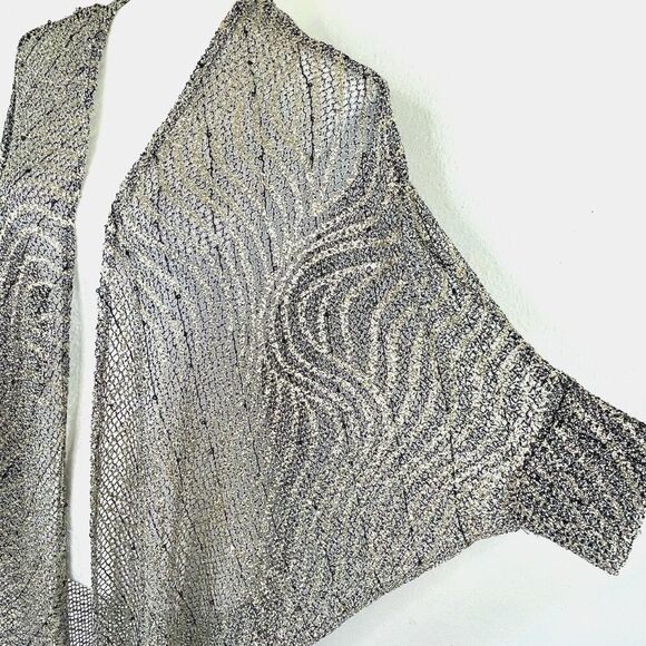 Frank Lyman Cover Up Cardigan US 10 Gold Silver Black Sheer Cocoon Disco Retro - Picture 4 of 6